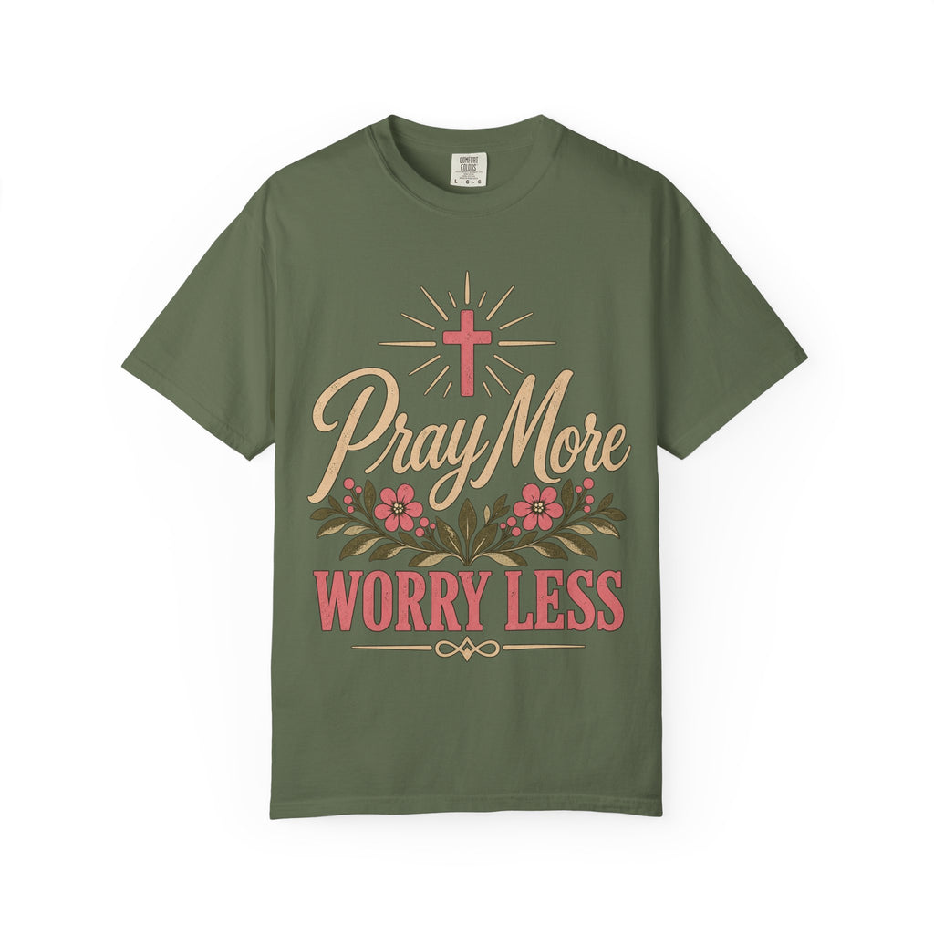 Pray More Worry Less T-shirt | Christian Cross Floral Tee