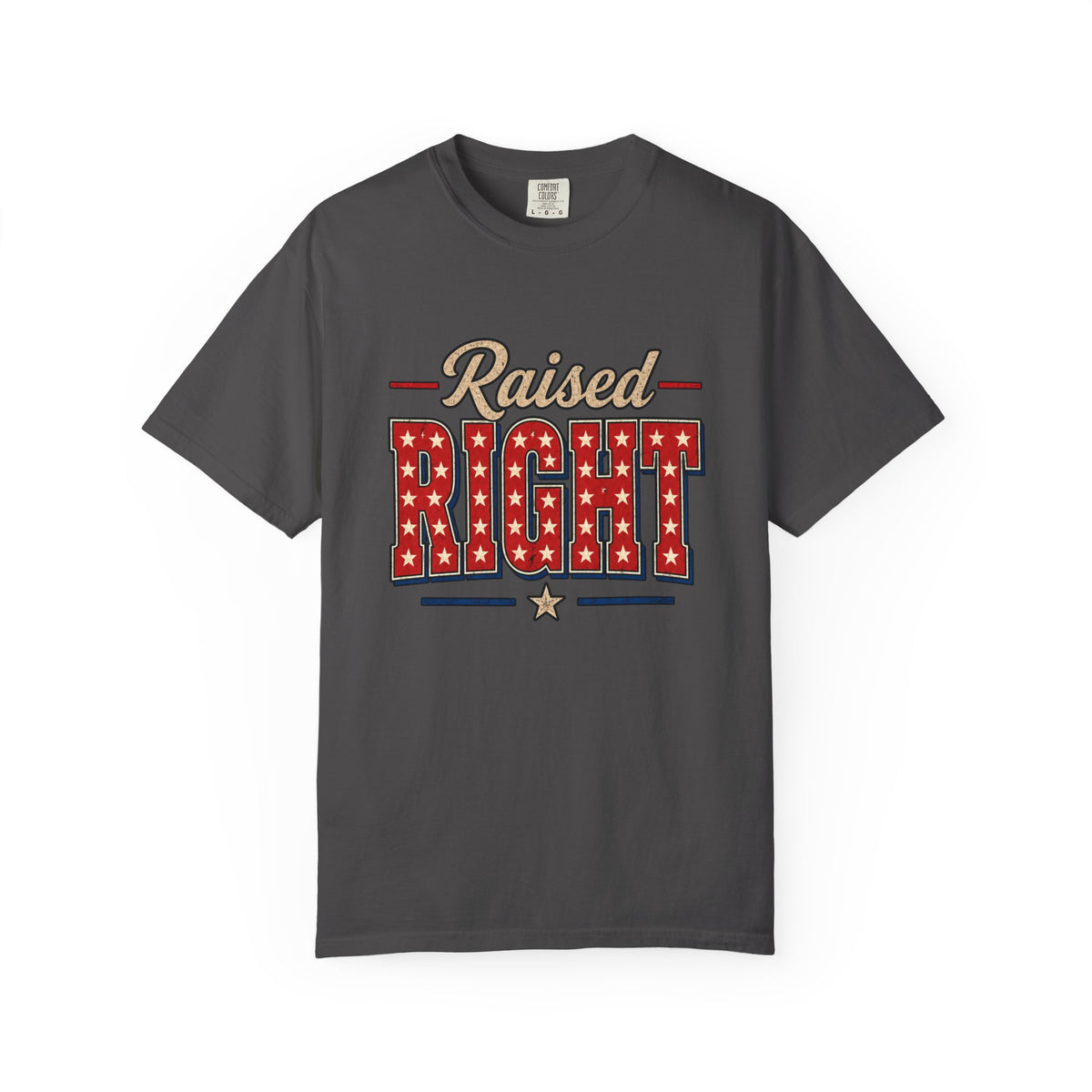 Raised Right T-shirt | Patriotic Stars Stripes Americana Design