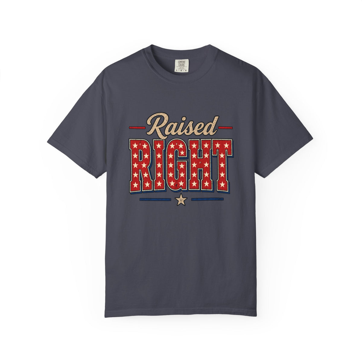 Raised Right T-shirt | Patriotic Stars Stripes Americana Design