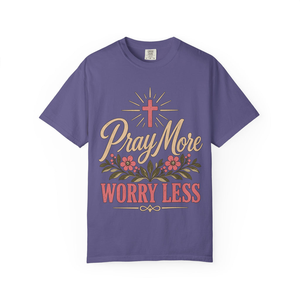 Pray More Worry Less T-shirt | Christian Cross Floral Tee