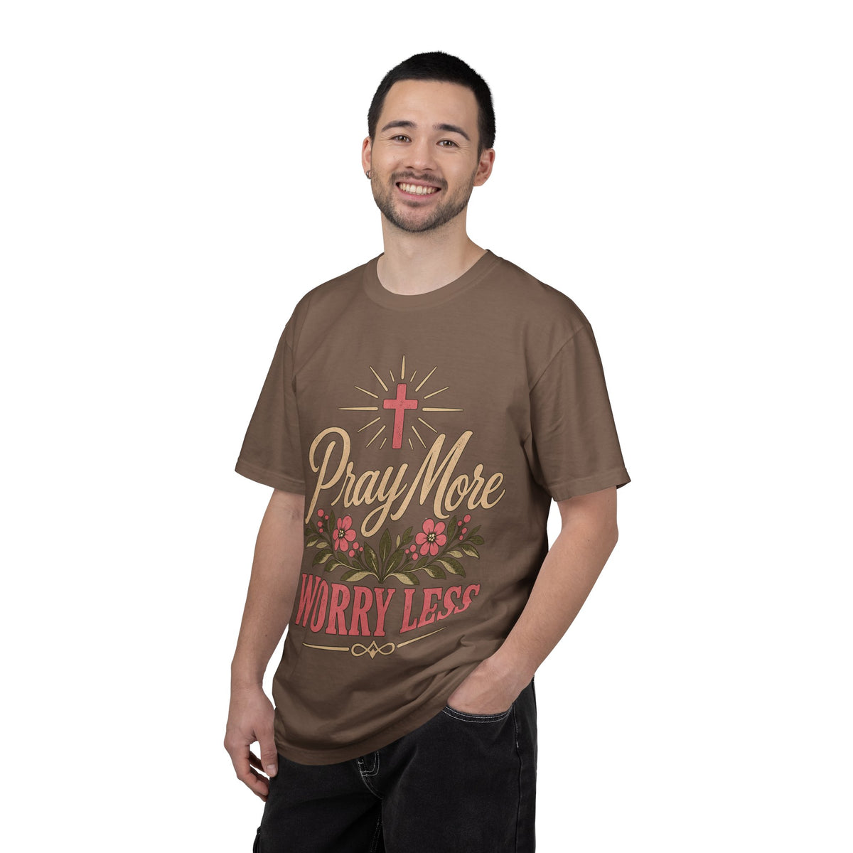 Pray More Worry Less T-shirt | Christian Cross Floral Tee