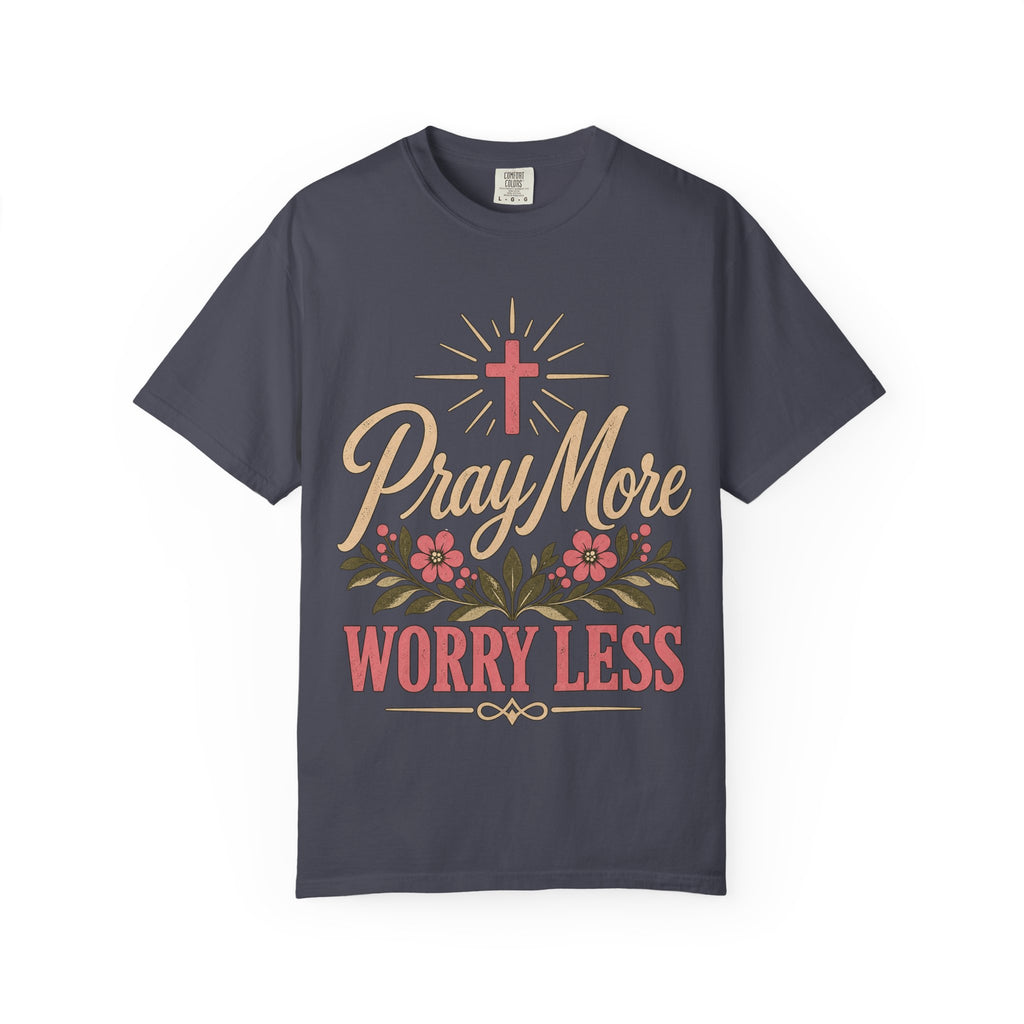 Pray More Worry Less T-shirt | Christian Cross Floral Tee