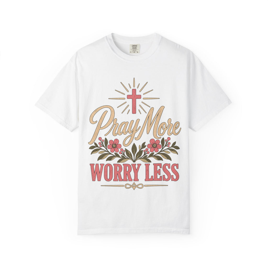 Pray More Worry Less T-shirt | Christian Cross Floral Tee