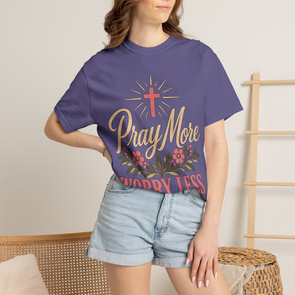 Pray More Worry Less T-shirt | Christian Cross Floral Tee