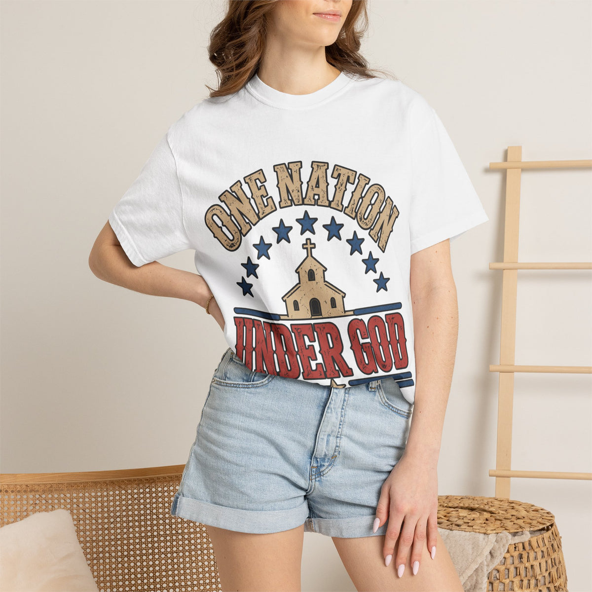 One Nation Under God T-shirt | Patriotic Church Cross Stars