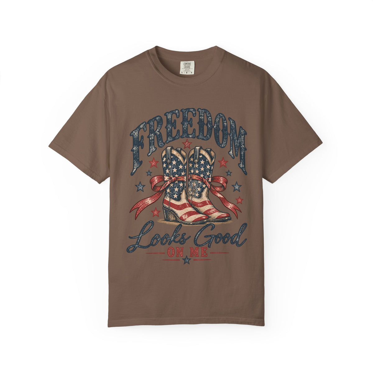 Freedom Cowboy Boots Looks Good On Me T-Shirt | American Flag Western Shirt