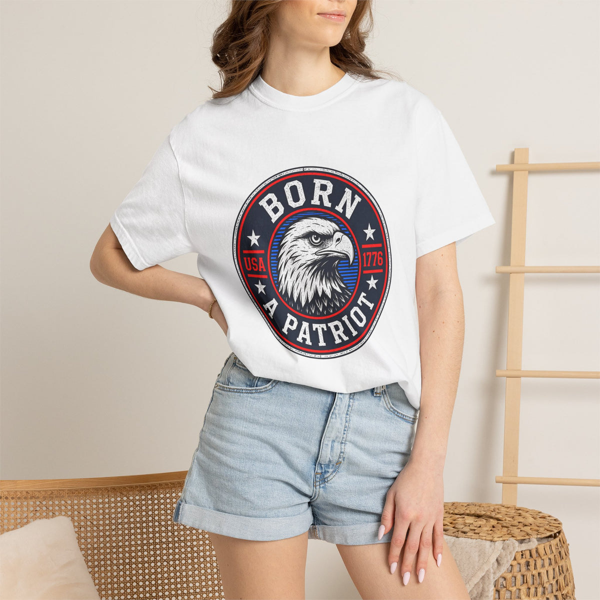 Born a Patriot Eagle Badge T-shirt | USA 1776 Americana