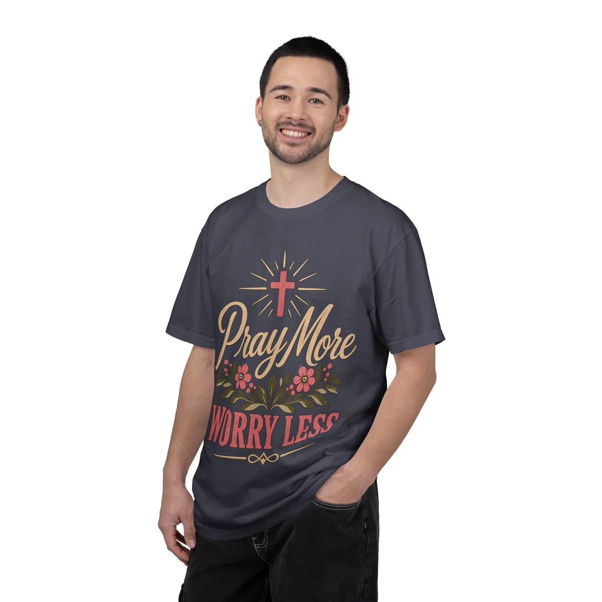 Pray More Worry Less T-shirt | Christian Cross Floral Tee