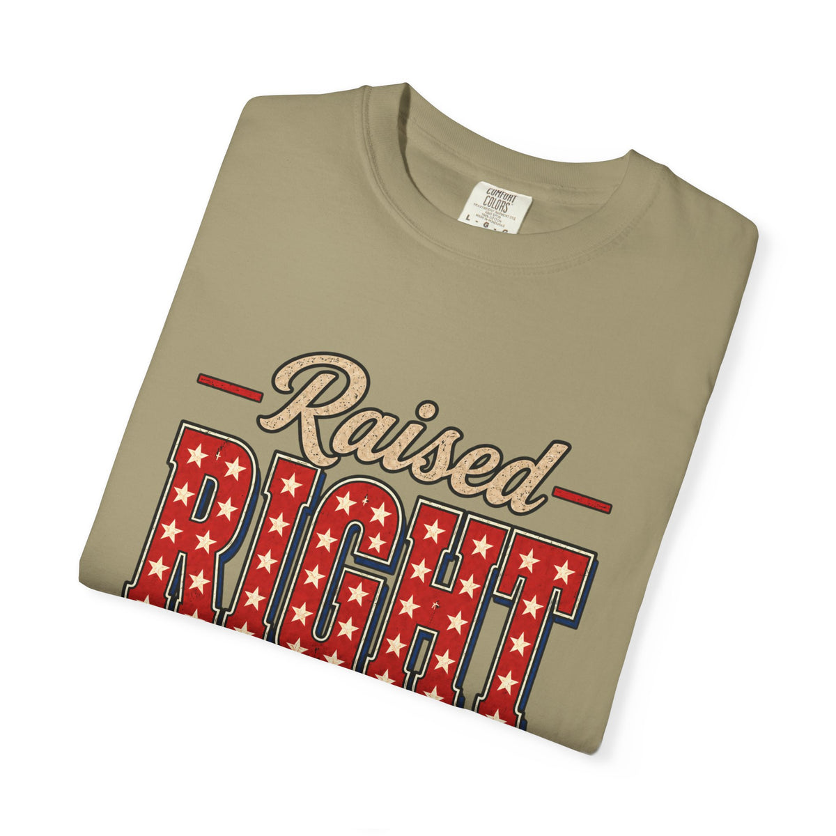 Raised Right T-shirt | Patriotic Stars Stripes Americana Design