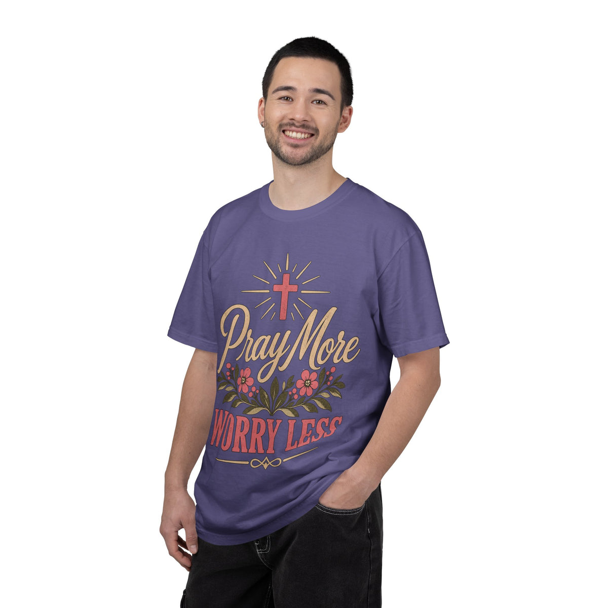 Pray More Worry Less T-shirt | Christian Cross Floral Tee