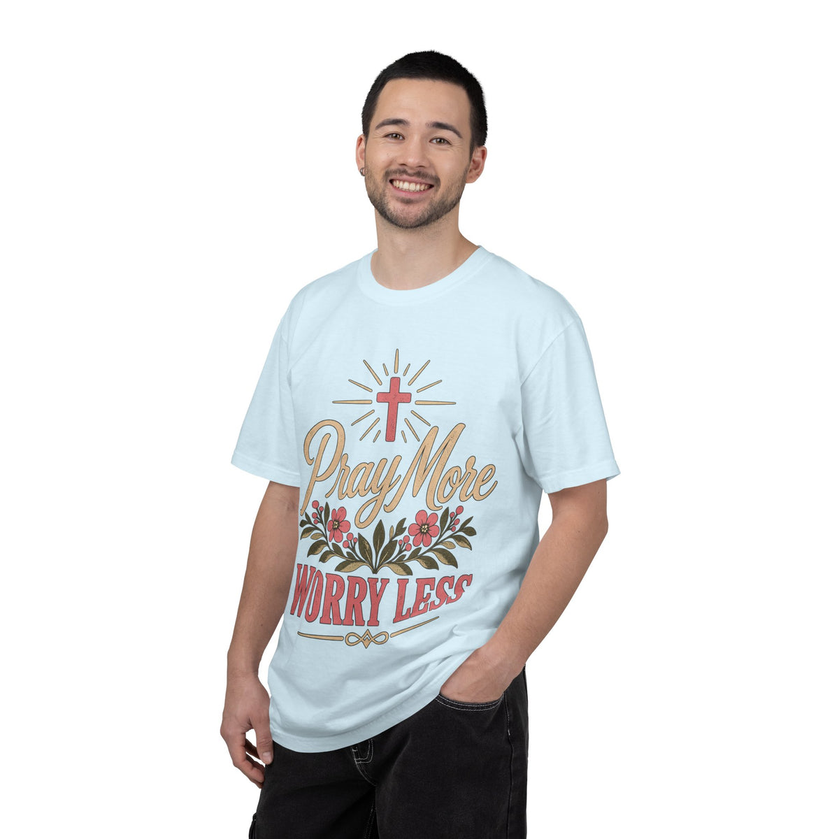 Pray More Worry Less T-shirt | Christian Cross Floral Tee
