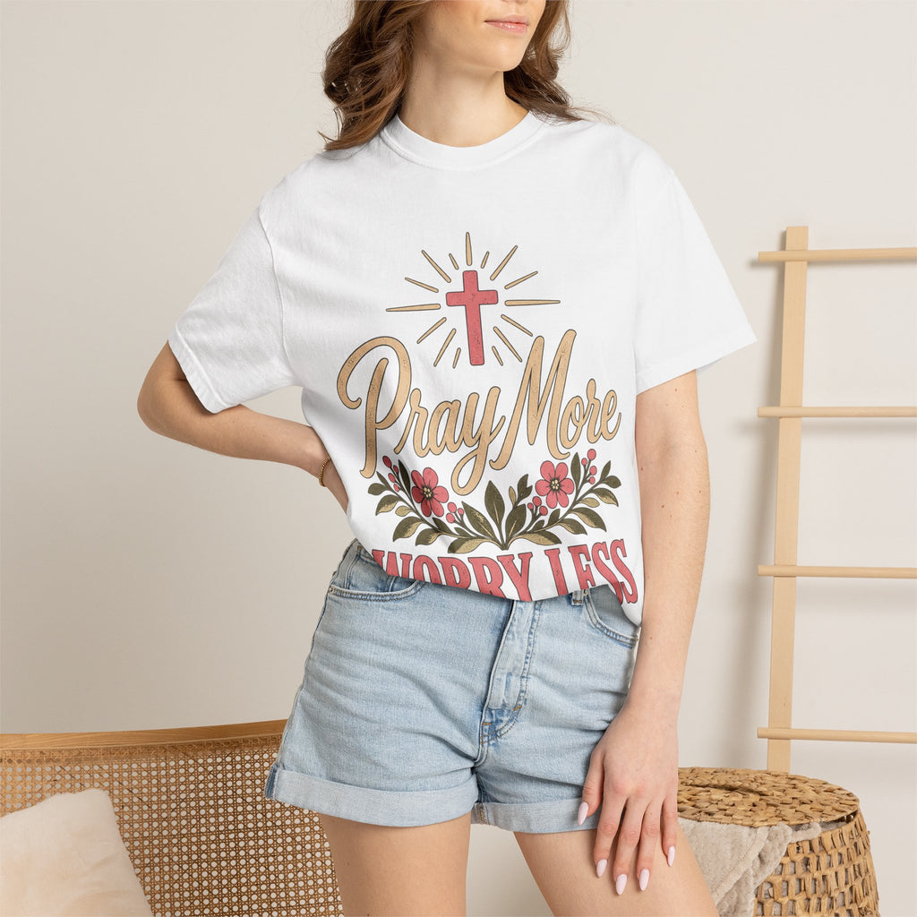 Pray More Worry Less T-shirt | Christian Cross Floral Tee