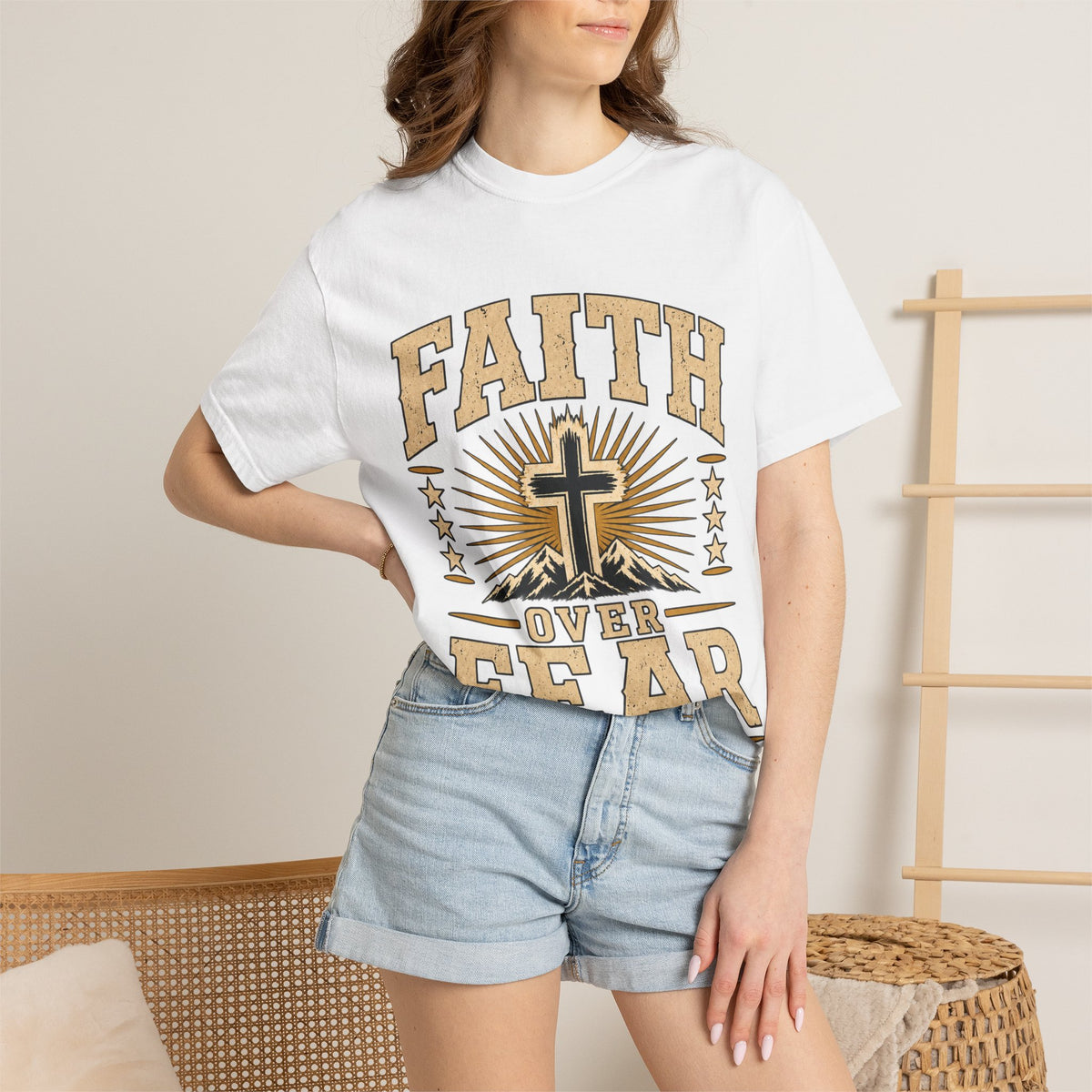 Faith Over Fear cross design T-Shirt | Christian faith graphic tee