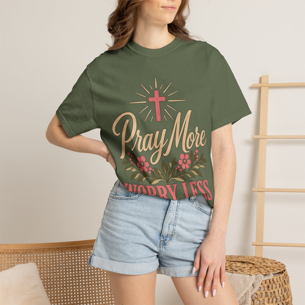 Pray More Worry Less T-shirt | Christian Cross Floral Tee